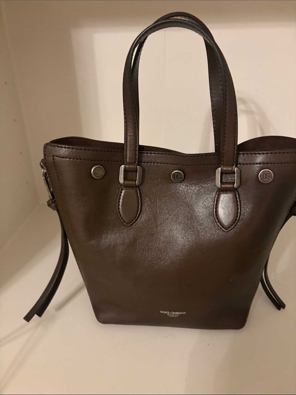 Dolce & Gabbana Brown Leather Tote Bag with Detachable Strap